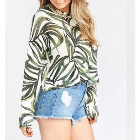 Show Me Your Mumu Cropped Varsity Sweater in Peruvian Palm Knit Size Medium - Picture 2 of 3